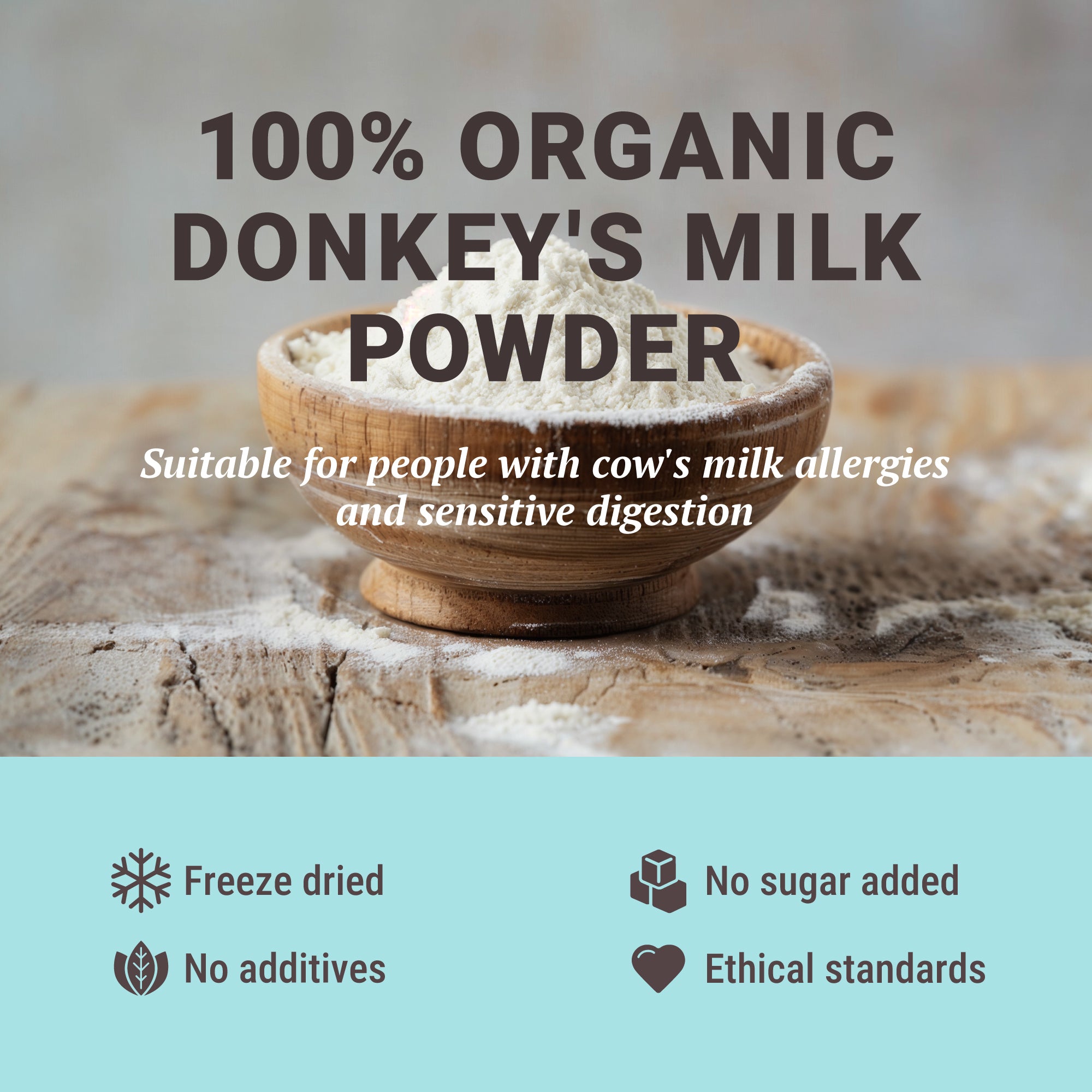 Donkey Queen Milk Powder, 180g, 100% Organic and Sweet Taste Without Added Sugar, Vitamins, Minerals, Immune Booster, Freeze-Dried, No Preservatives, No Additives